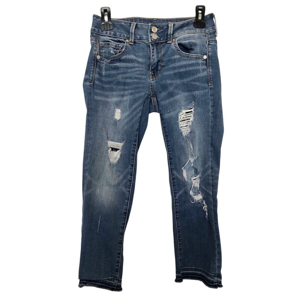 American Eagle Artist‎ Crop Jeans Women 4 (28x23) Distressed Denim Raw Hem